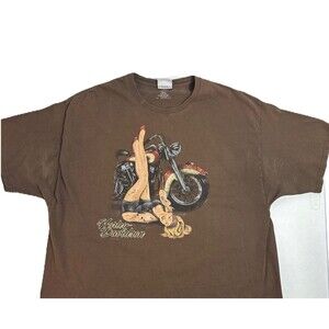 Harley Davidson San Jose California Pinup Tan Cotton T-shirt Size XL
